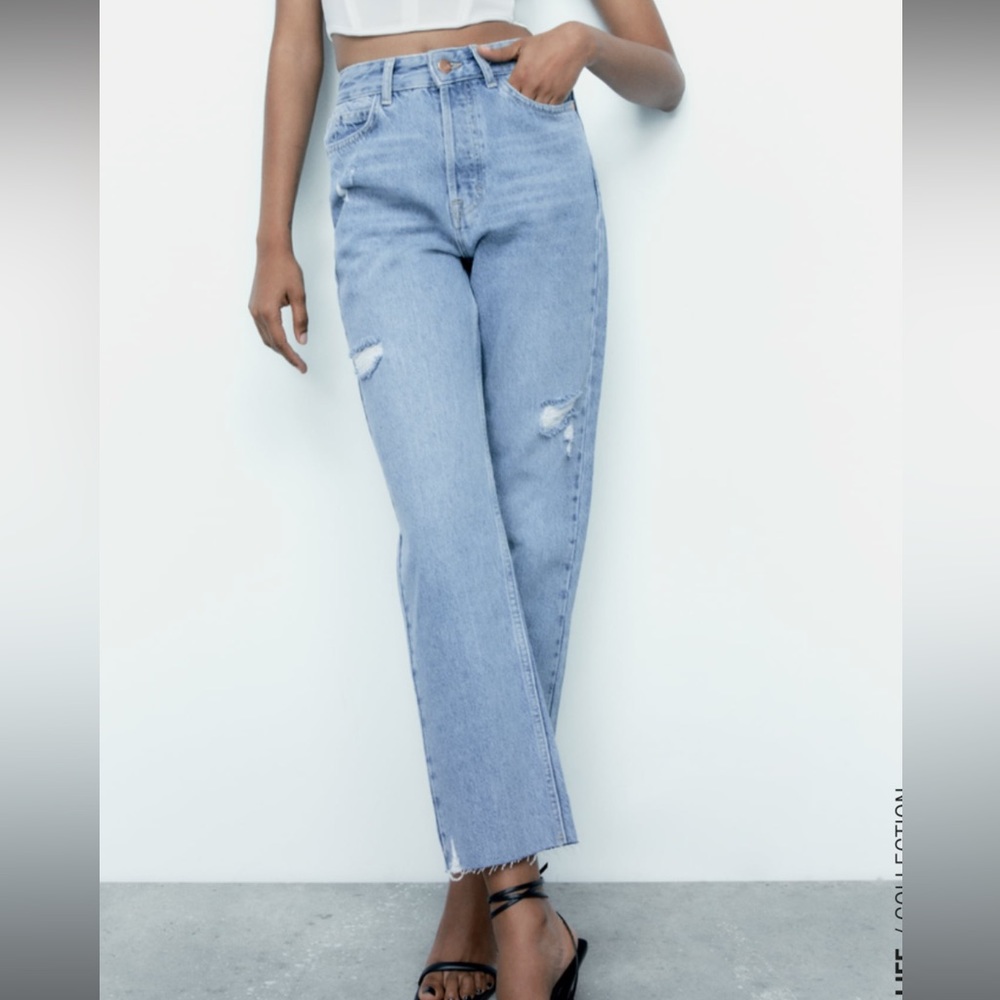 NWT Zara Z1975 RIPPED STRAIGHT CROPPED JEAN